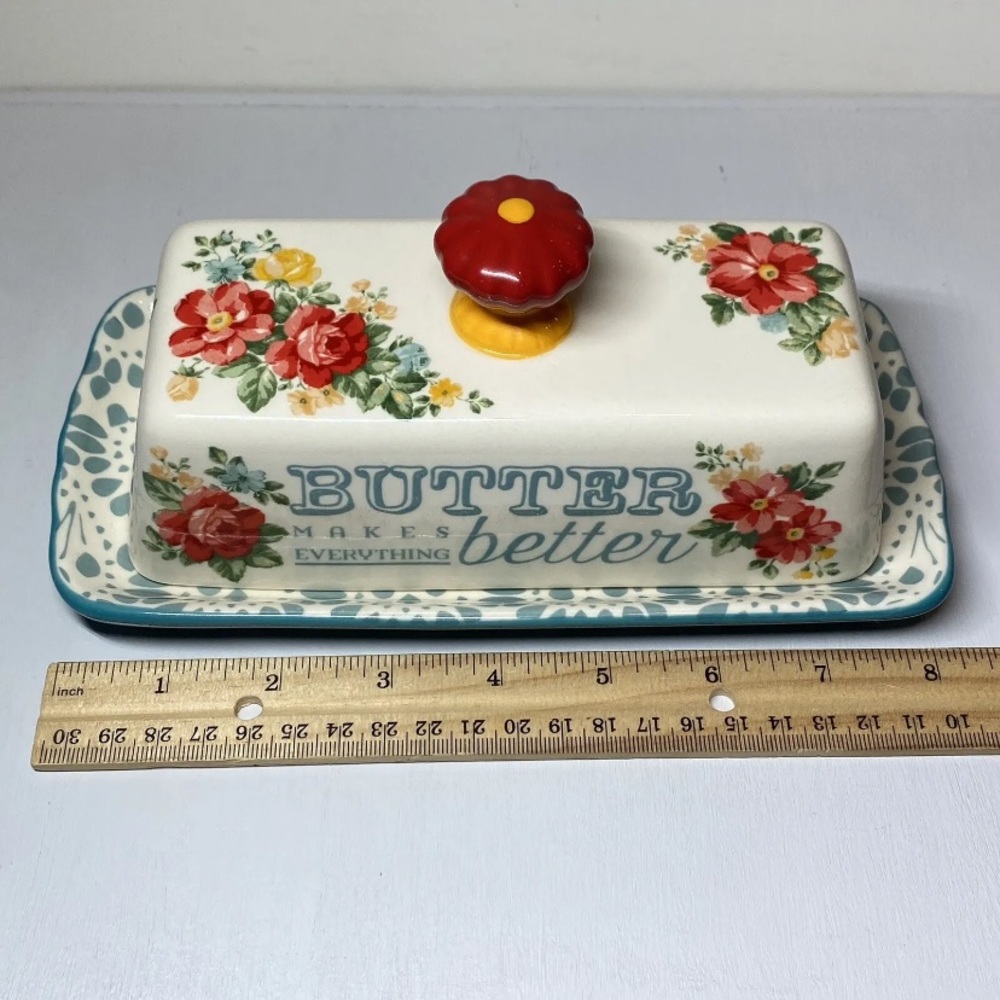 The Pioneer Woman Butter Makes Everything Better Floral Stoneware 2 Pc Dish, NWT - Picture 10 of 12